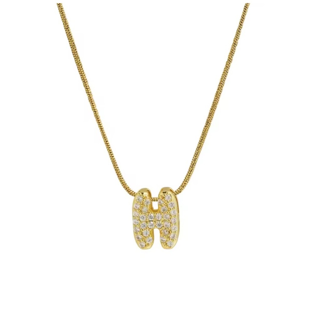 Gold Initial Pendant Necklace Pave Crystal Letter Charm Snake Chain Jewelry